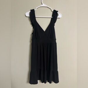 White House Black Market Dress Size 4 Black Flutter Sleeveless Ruffle Minimal